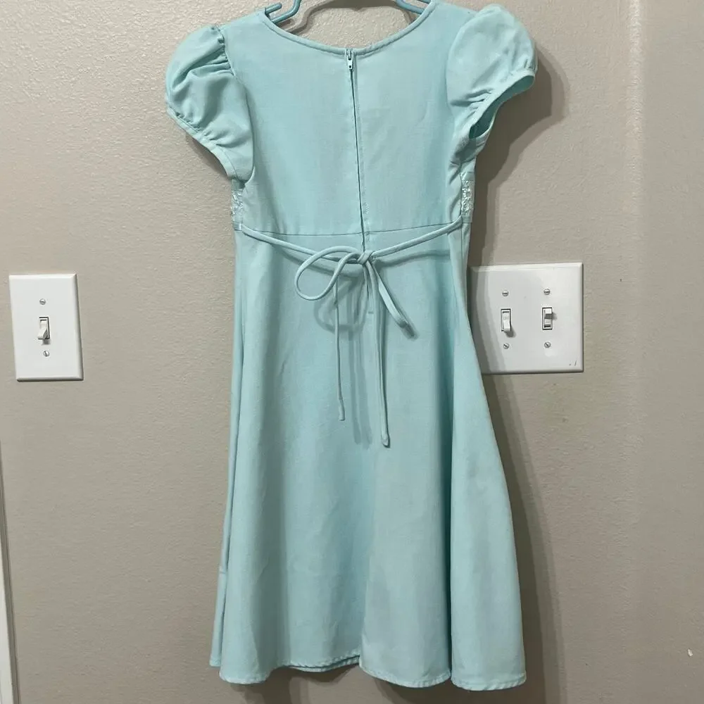Bonnie Jean Girl’s Midi Dress Sz 6X A-line Linen Blend Powder Blue Back‎ Zip/Tie